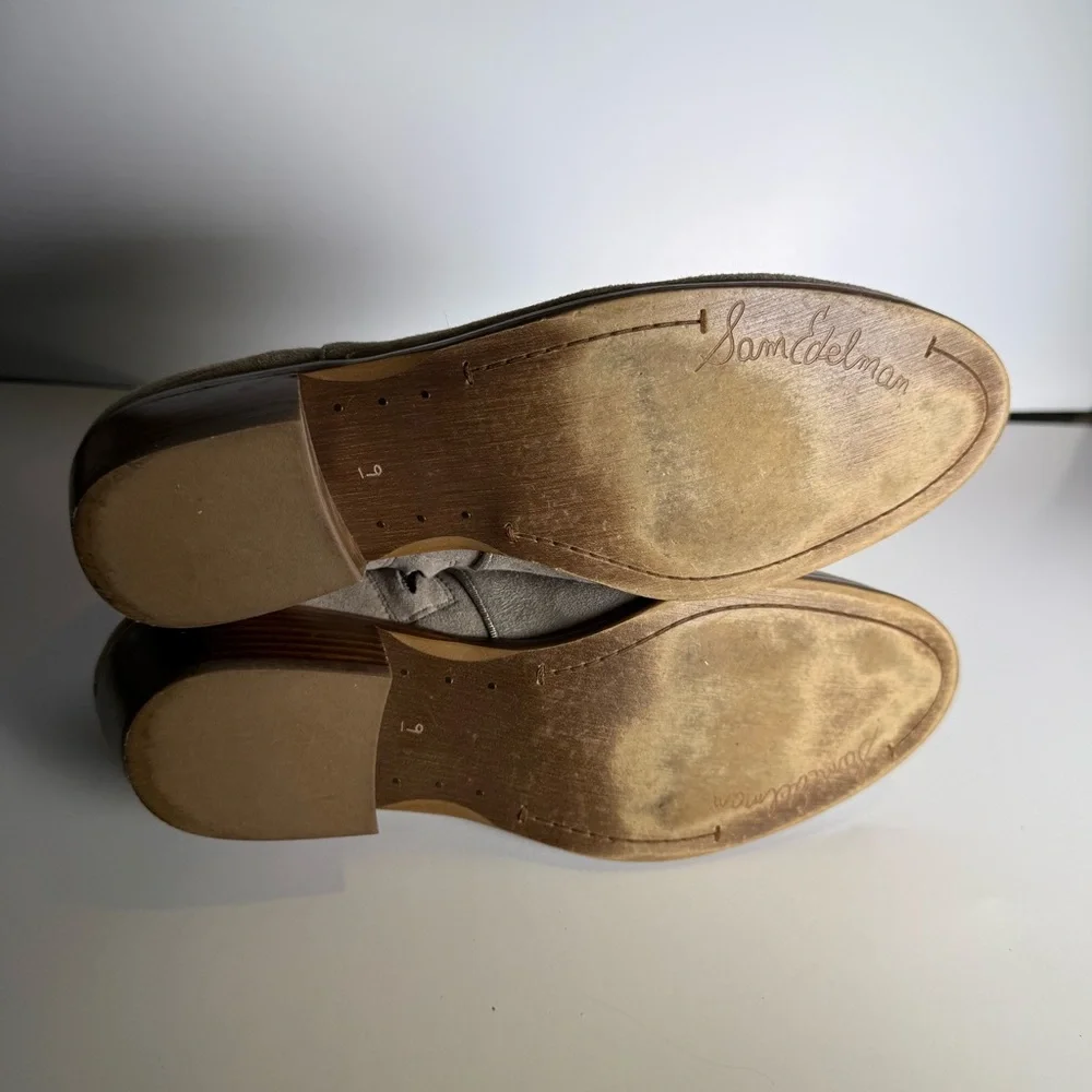 Women's Sam Edelman Size9 Tan Grey Ankle Suede Leather Boots Pre Owned - Picture 8 of 9